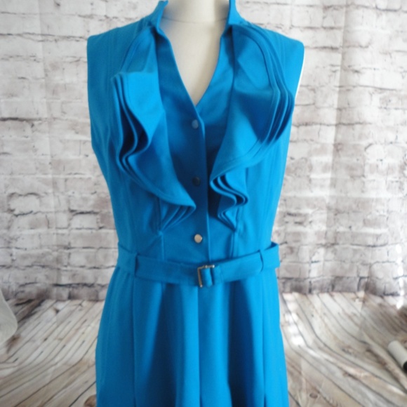 Saks Fifth Avenue Black Label Teal Ruffle Midi Dress - Picture 6 of 8